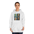 Artistic Unisex College Hoodie with Vintage Portraits, Perfect for Students, Unique Gift, Artsy Apparel, Cozy Fashion, College Spirit