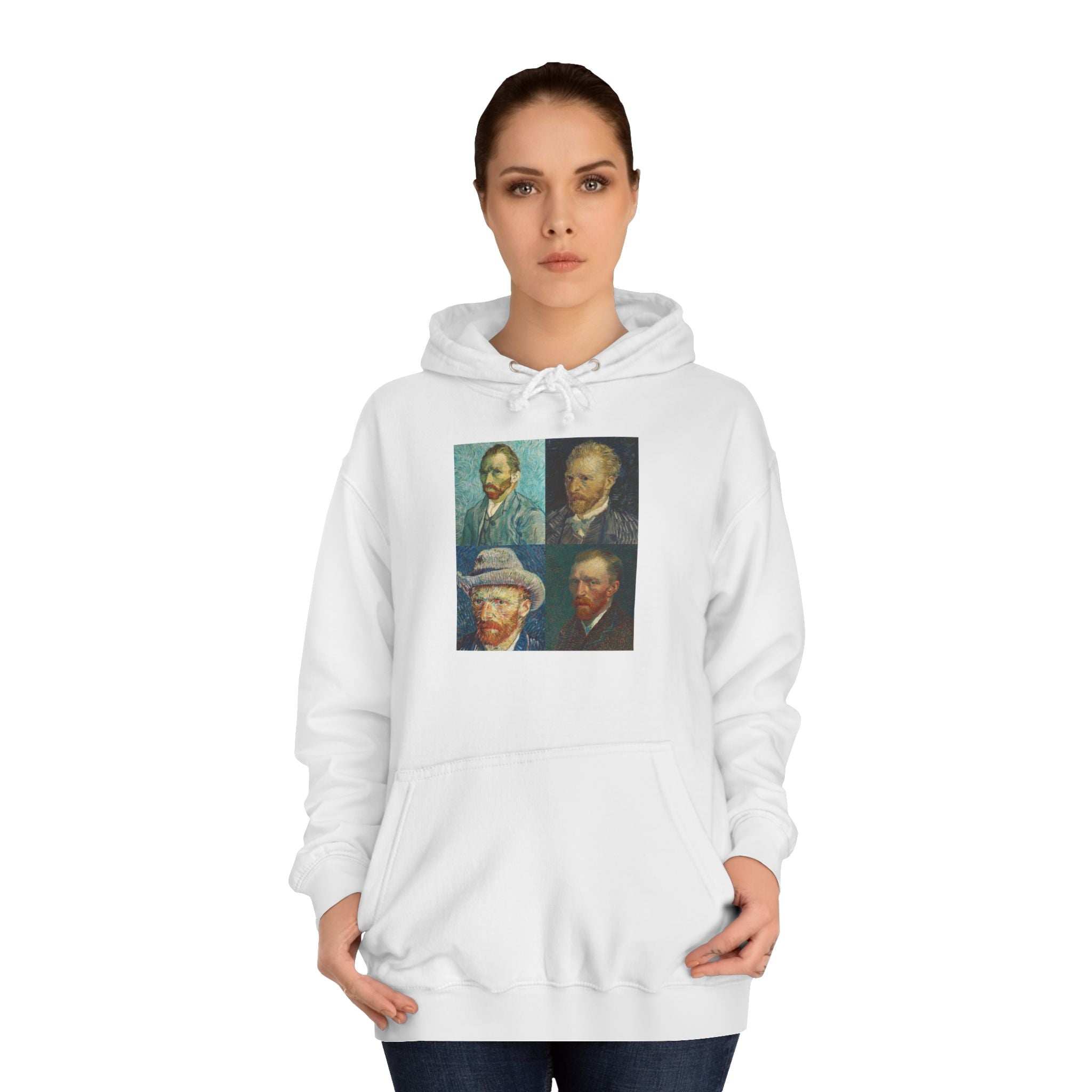 Artistic Unisex College Hoodie with Vintage Portraits, Perfect for Students, Unique Gift, Artsy Apparel, Cozy Fashion, College Spirit