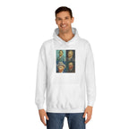 Artistic Unisex College Hoodie with Vintage Portraits, Perfect for Students, Unique Gift, Artsy Apparel, Cozy Fashion, College Spirit