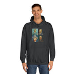 Artistic Unisex College Hoodie with Vintage Portraits, Perfect for Students, Unique Gift, Artsy Apparel, Cozy Fashion, College Spirit