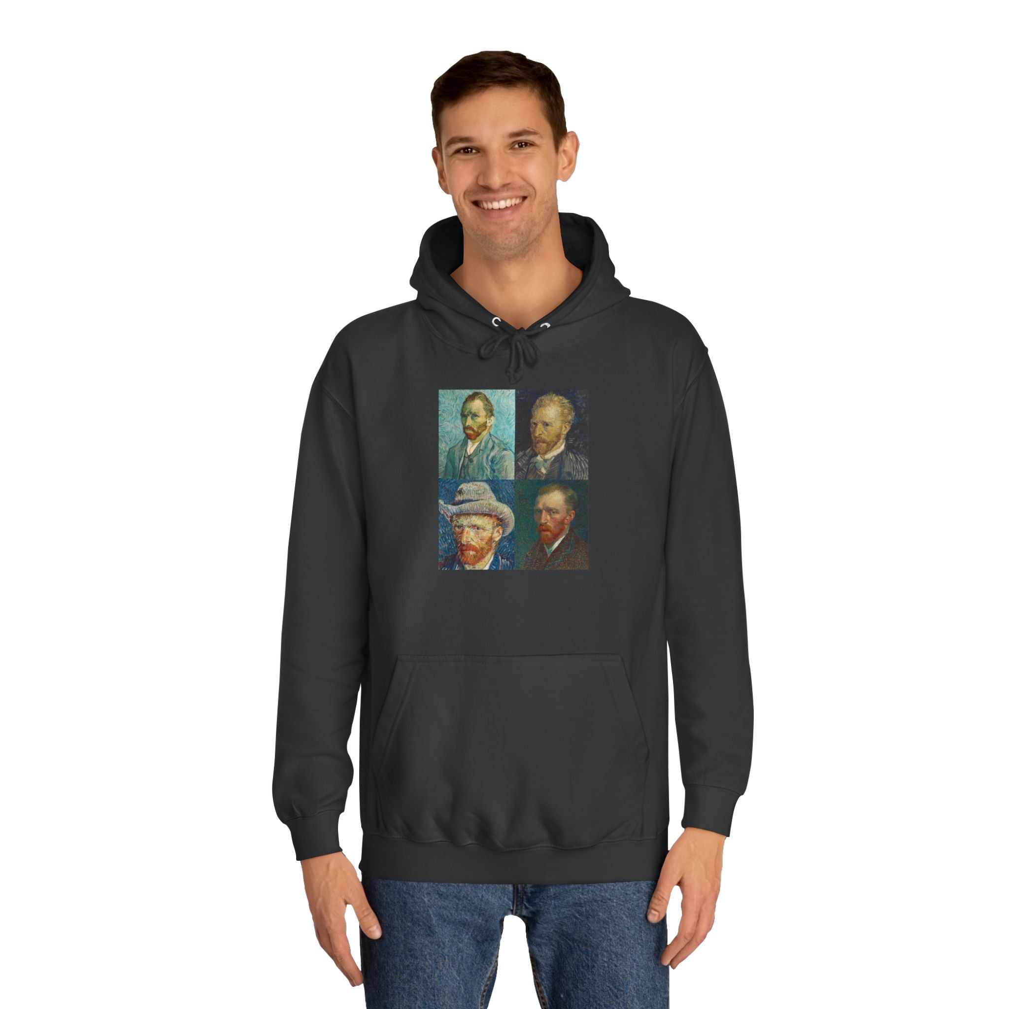 Artistic Unisex College Hoodie with Vintage Portraits, Perfect for Students, Unique Gift, Artsy Apparel, Cozy Fashion, College Spirit