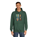 Artistic Unisex College Hoodie with Vintage Portraits, Perfect for Students, Unique Gift, Artsy Apparel, Cozy Fashion, College Spirit